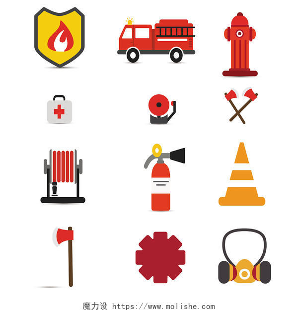 消防的图标   消防节日   救火      标志型消防图标插画